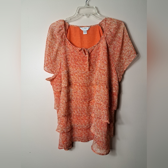CJ Banks Tops - CJ BANKS Womens Plus Size Layered Sheer Ruffle Front Shirt  2X